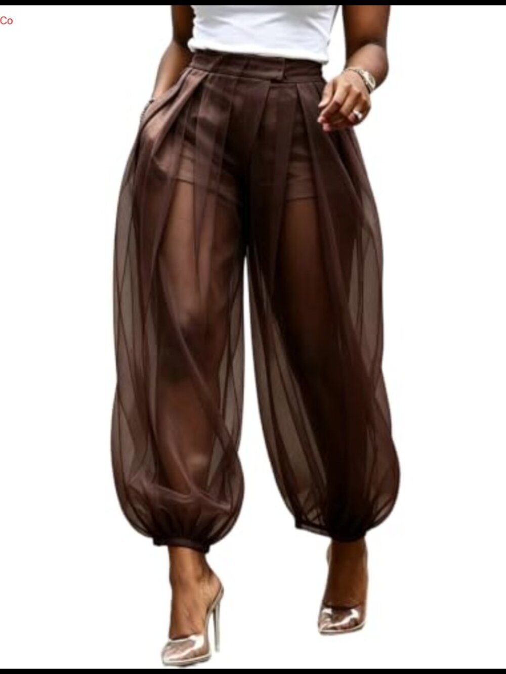 Women's Sheer Mesh Balloon Pants Wide Leg Harem with Shorts Liner